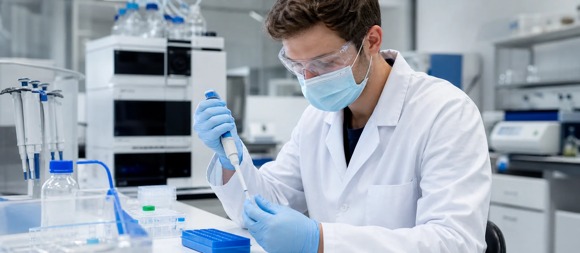 Laboratory researcher working with a micropipette