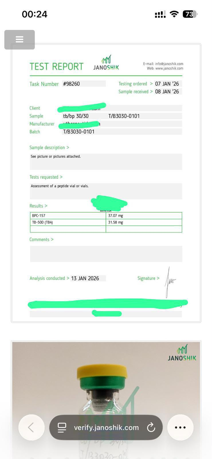 Janoshik combined testing report