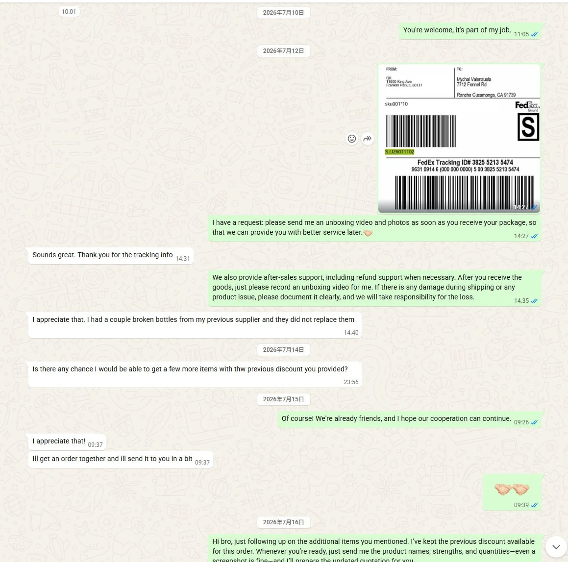 Customer feedback about tracking and continued cooperation